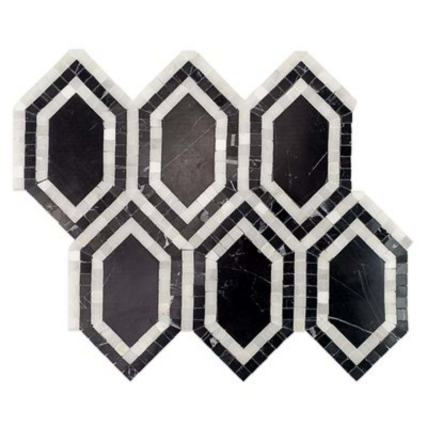 New Era in Asian Black Long Hexagon With Asian Statuary Natural Stone