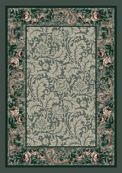 Rose Damask Rug-06700 Aqua