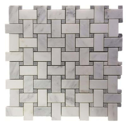 Basket Weave in Trenza White Carrara  Black Dot