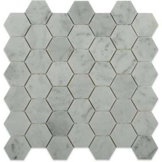 White Carrara in White Carrara 2'' Hexagon Natural Stone