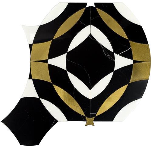 Kaleidoscope Mystique in Nero Marquina, W/ White Thassos And Brass Natural Stone