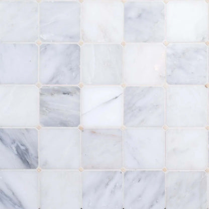 Octagon Dot Mosaic in Classic Statuario - White Dot