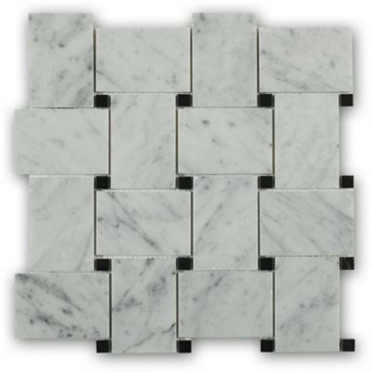 Wide Weave in White Carrara With Black Dot Natural Stone