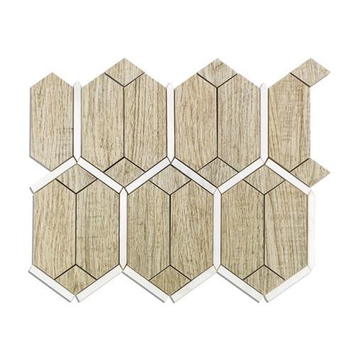 Wood Jet Prunus in Gray Wood Look Porcelain W/ Asian Statuary Line Natural Stone